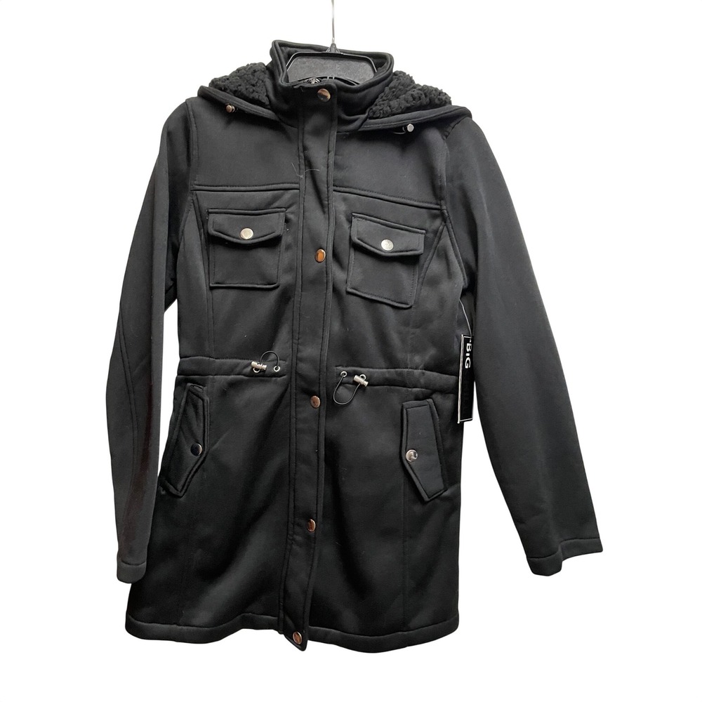 Big Chill Womens Black Softshell Parka Jacket Sherpa Hood LC172436BLK Medium NWT